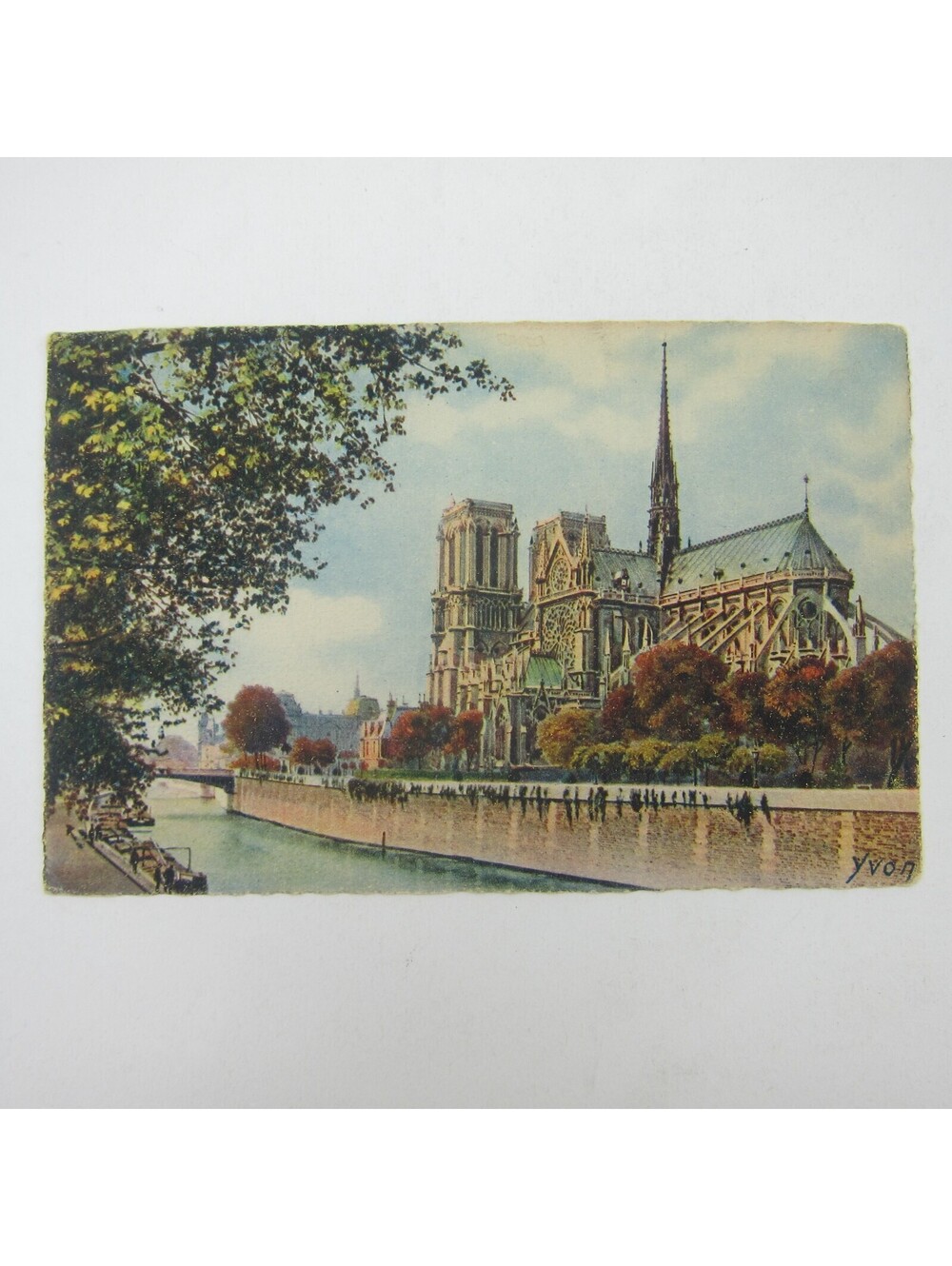 Art Postcard Paris France By Strolling Notre Dame Archeveche Yvon Antique RARE